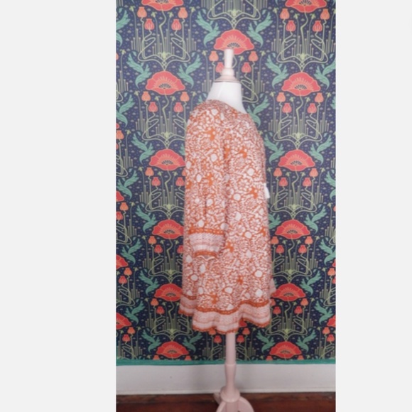 Cleobella Gwen Anila Brown White A-Line Boho Hippie Mini Dress-Missing Sash - Picture 5 of 6